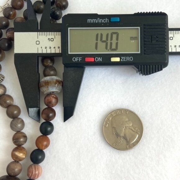 Sterling Silver 925 Tiered Brown Jasper Agate Layered 3 Strand Beaded Necklace - Picture 15 of 16